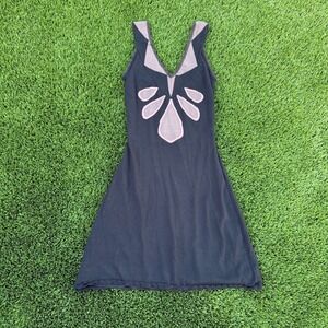 Alice Temperley  Black Knit Mini Dress XS Floral Intarsia V-Neck Trim